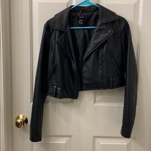 Black leather cropped jacket